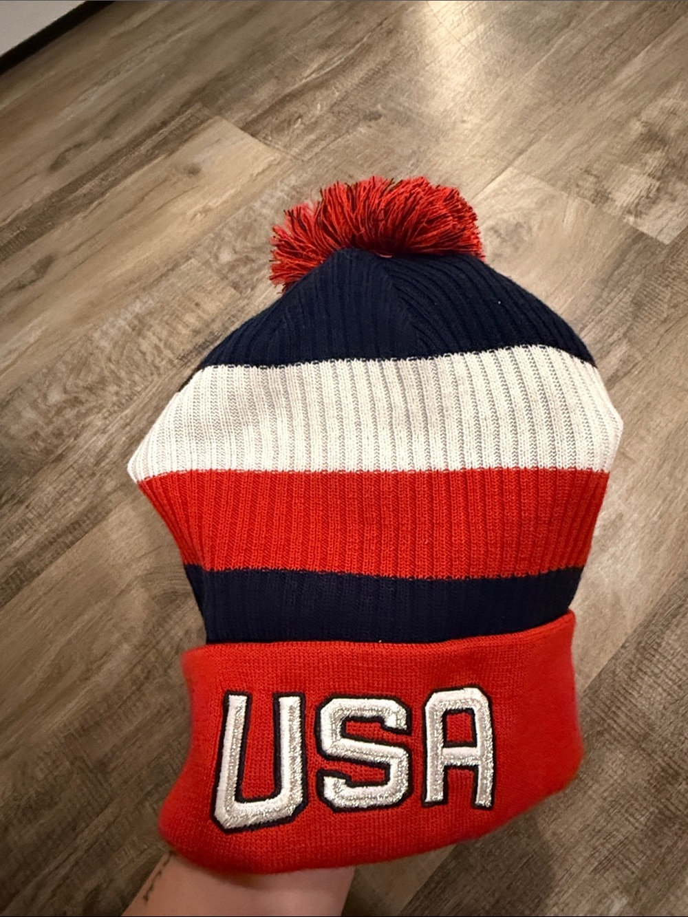 USA NHL 4 Nations Team USA Pom Beanie Hat - Red White Navy